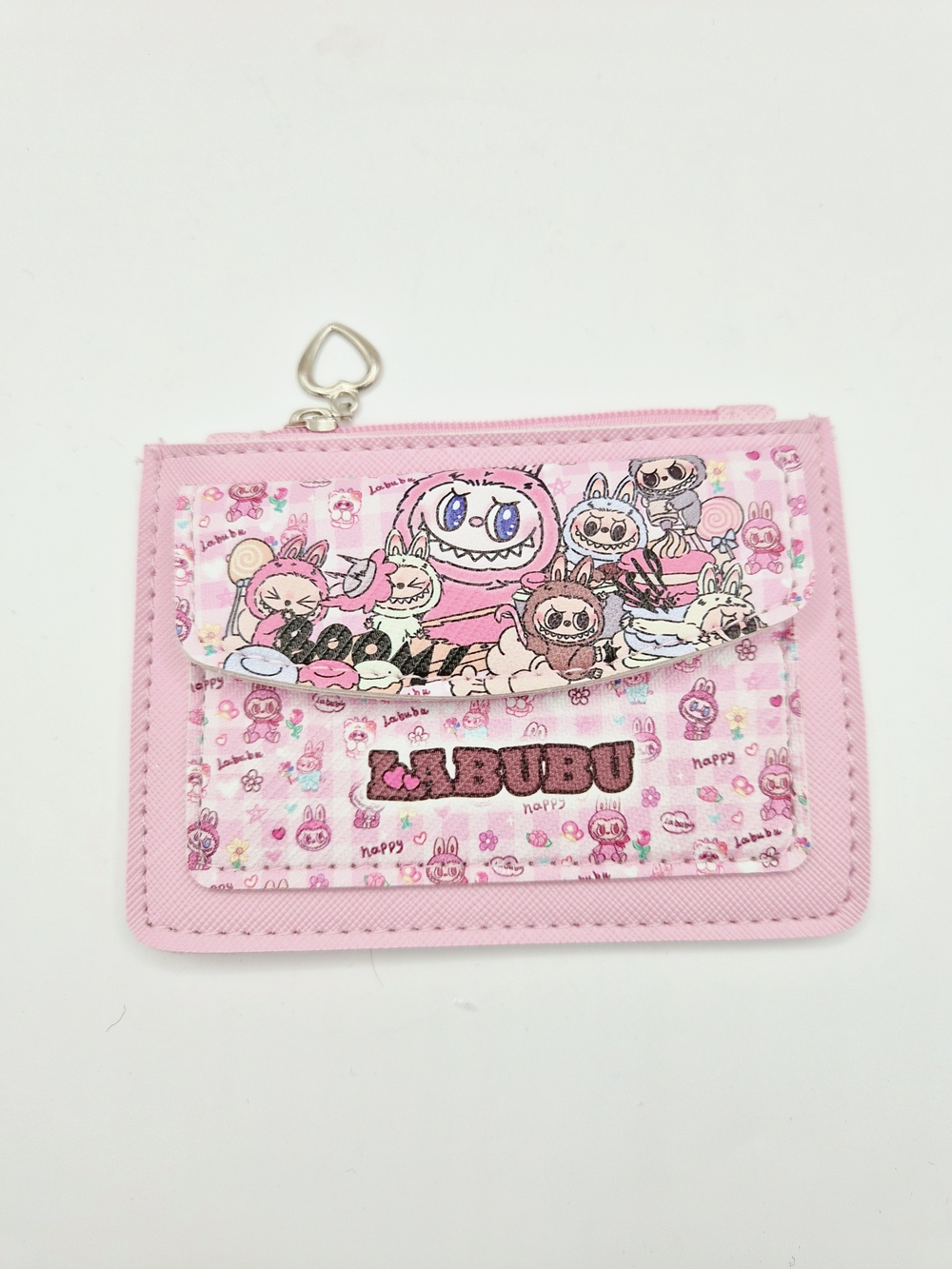Pink Labubu Card Wallet with Heart Charm